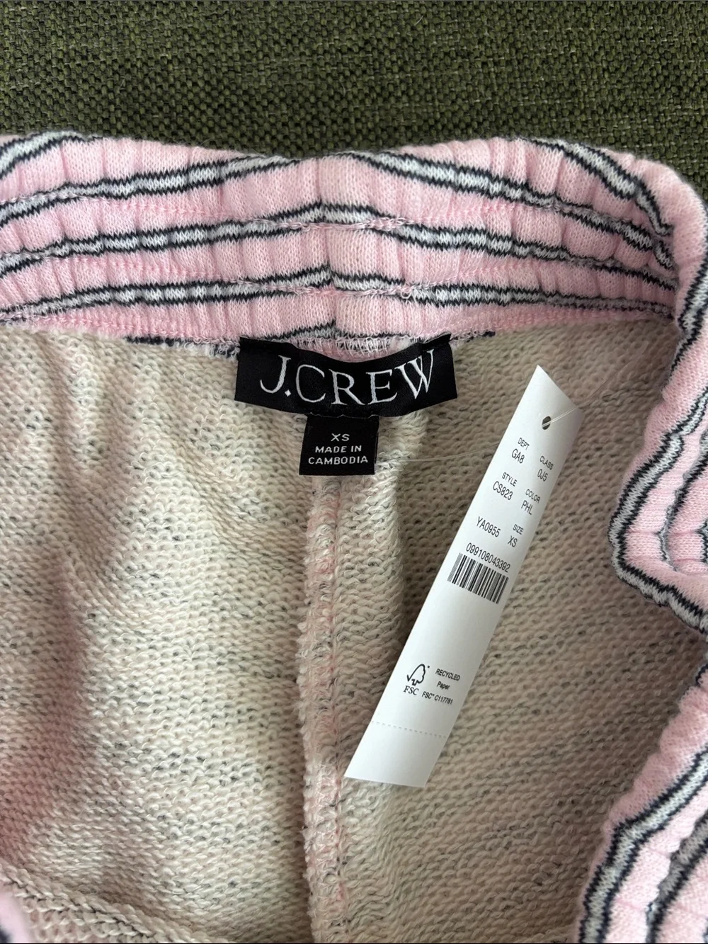 J crew XS NWT Striped Terry Lounge Shorts — Light Pink & Navy